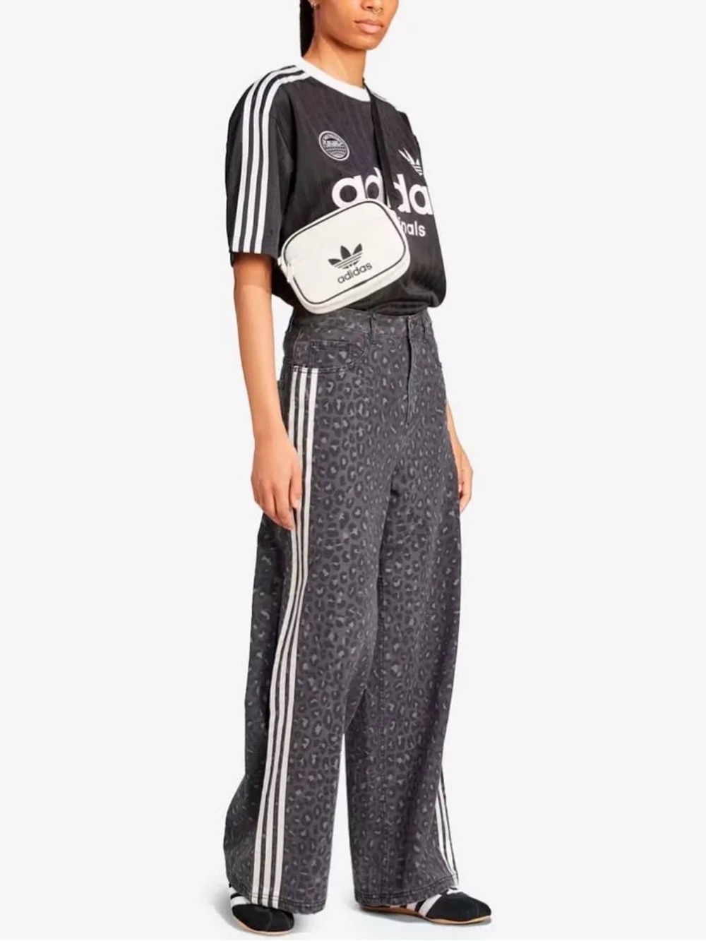Adidas Originals Denim Loose Pants in Carbon Snow Leopard / size 28 / NWOT - Picture 2 of 5